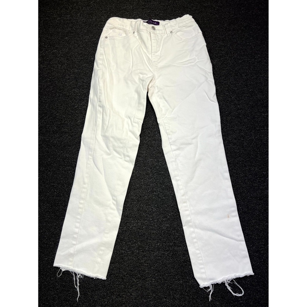 Gloria Vanderbilt Amanda Jeans Womens 4 White Denim Regular Frayed Hem 5-Pockets